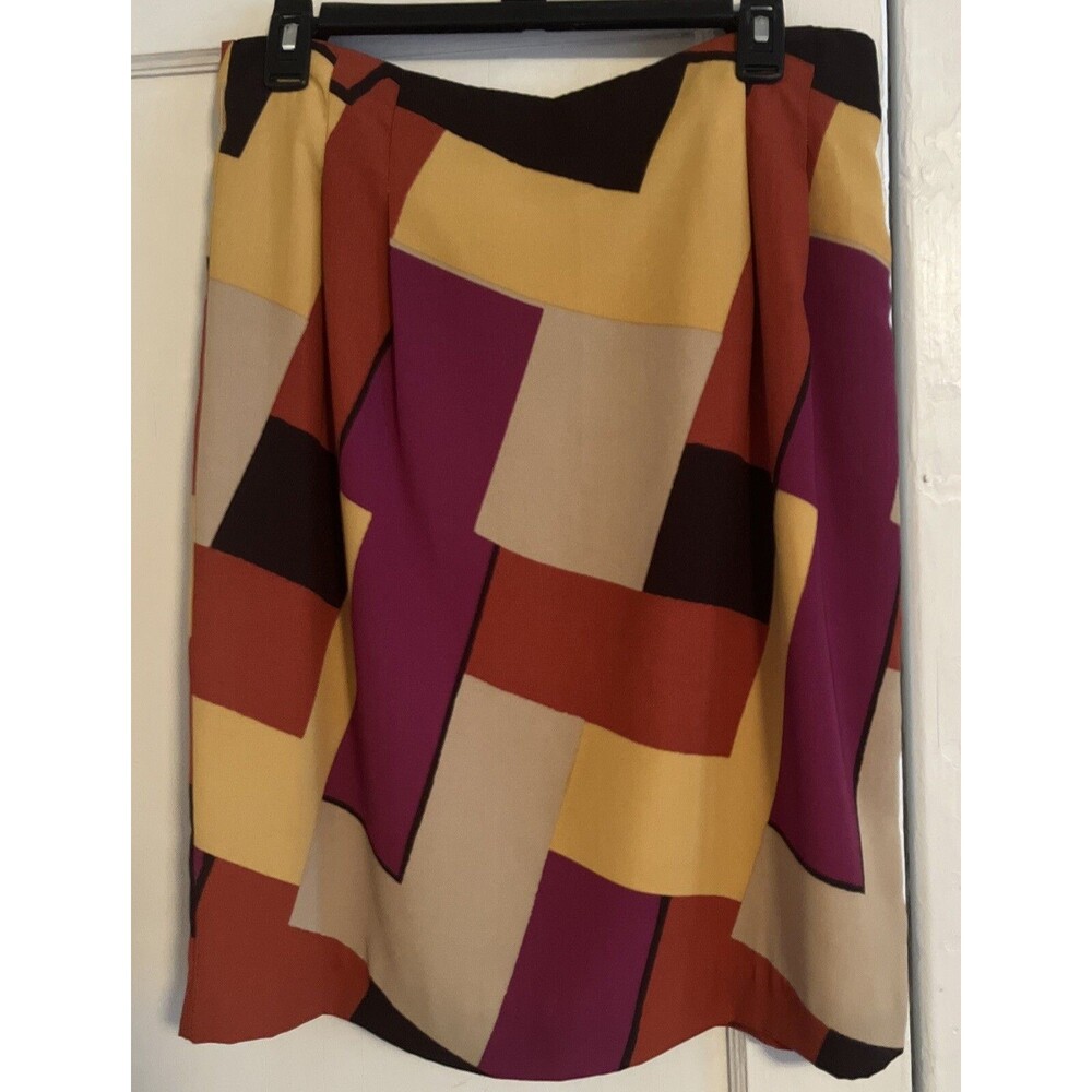 Apostrophe Midi Skirt Womens 12 Straight Purple Black Color Block Retro Lined